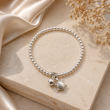 Load image into Gallery viewer, Silver Turtle Charm Elastic Bead Bracelet (BR-40)
