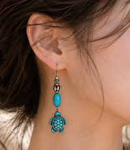 Load image into Gallery viewer, Turquoise Turtle Charm Earrings (E-61)
