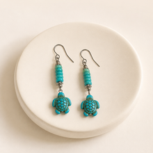 Load image into Gallery viewer, Turquoise Turtle Charm Earrings (E-61)
