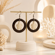 Load image into Gallery viewer, Wooden Turtle Hoop Earrings (E-28)

